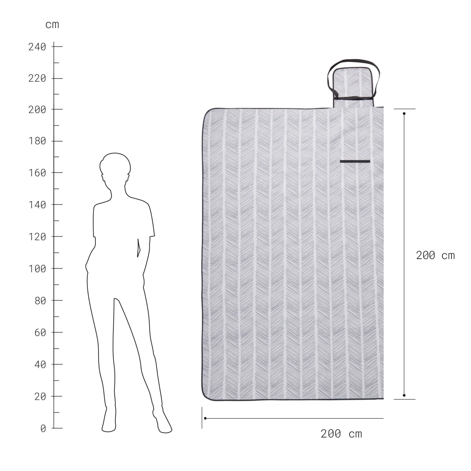 XXL-Picknickdecke Streifen L 200 X B 200cm GET TOGETHER In Hellgrau-Anthrazit 3 XXL-Picknickdecke Streifen L 200 X B 200cm GET TOGETHER In Hellgrau-Anthrazit – Bild 3