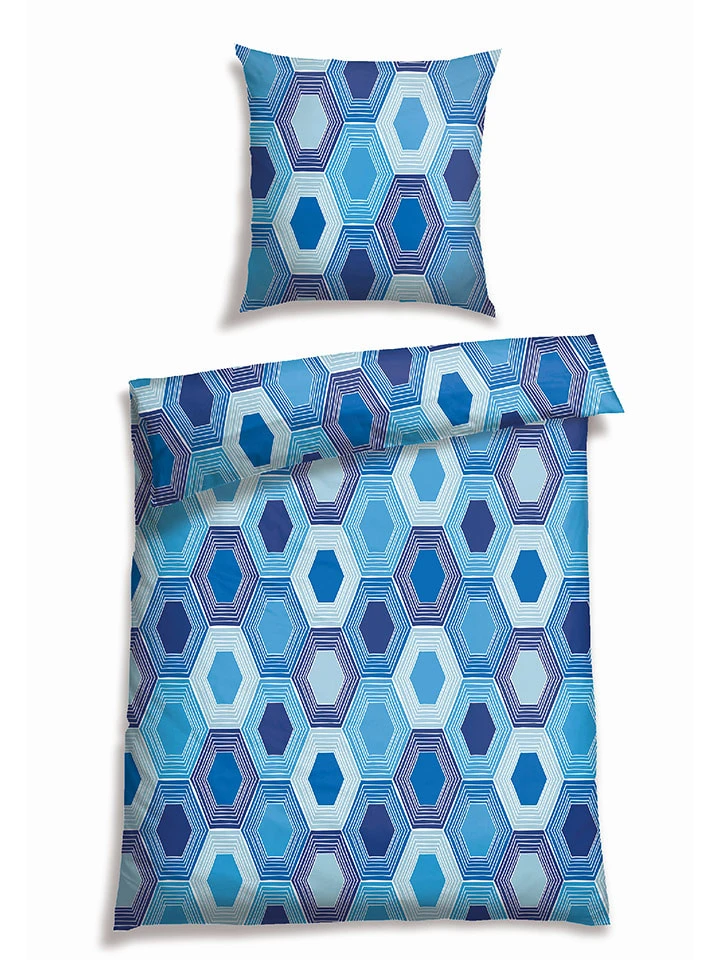 Schiesser Renforcé-Bettwäsche-Set "Josa" In Blau 1 Schiesser Renforcé-Bettwäsche-Set "Josa" In Blau