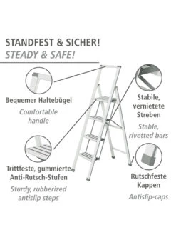 Wenko Alu-Design Klapptrittleiter 4-stufig Weiß In Weiß -Einrichtungsgeschäft wenko alu design klapptrittleiter 4 stufig weiss in weiss 11