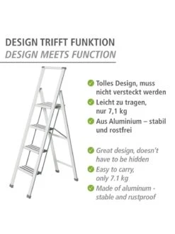 Wenko Alu-Design Klapptrittleiter 4-stufig Weiß In Weiß -Einrichtungsgeschäft wenko alu design klapptrittleiter 4 stufig weiss in weiss 12